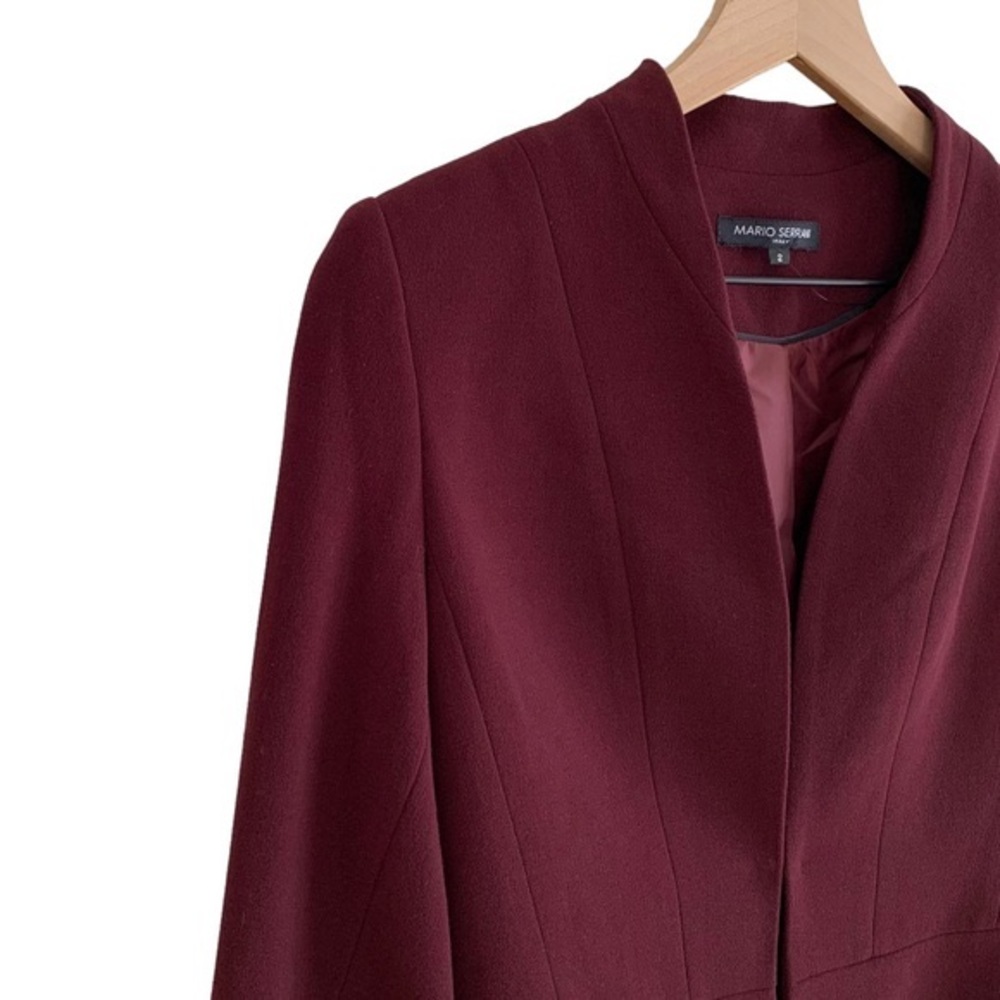 Mario Serrani Italy Burgundy Cropped Peplum Blazer - Picture 4 of 10